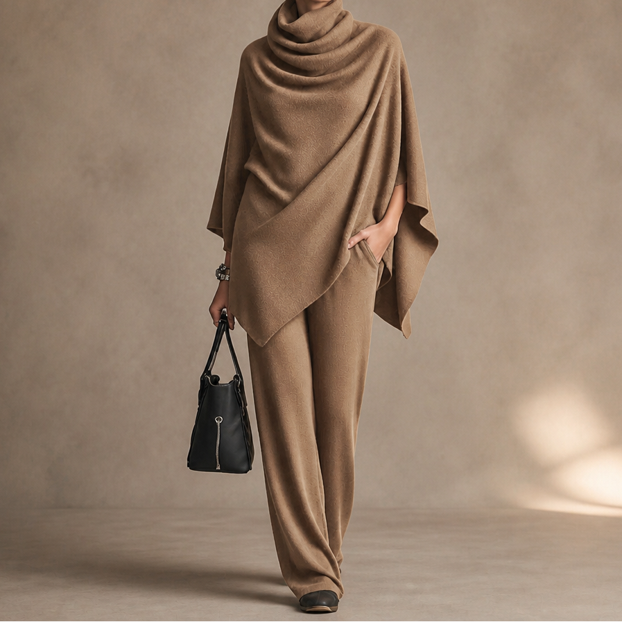 Draveil – Cowl-Neck Cape Top And Wide-Leg Pants Set