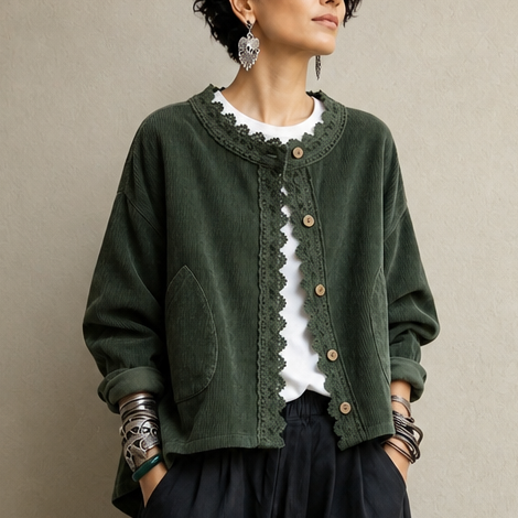 Roselane – Scalloped Lace Fine-Rib Corduroy-Look Jacket