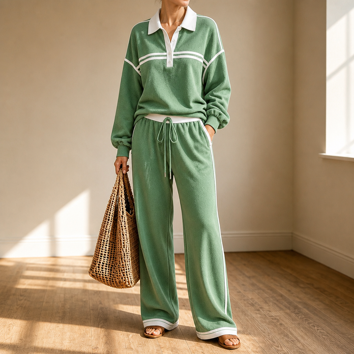 Setwell – Striped Colorblock Top And Wide-Leg Trouser Set