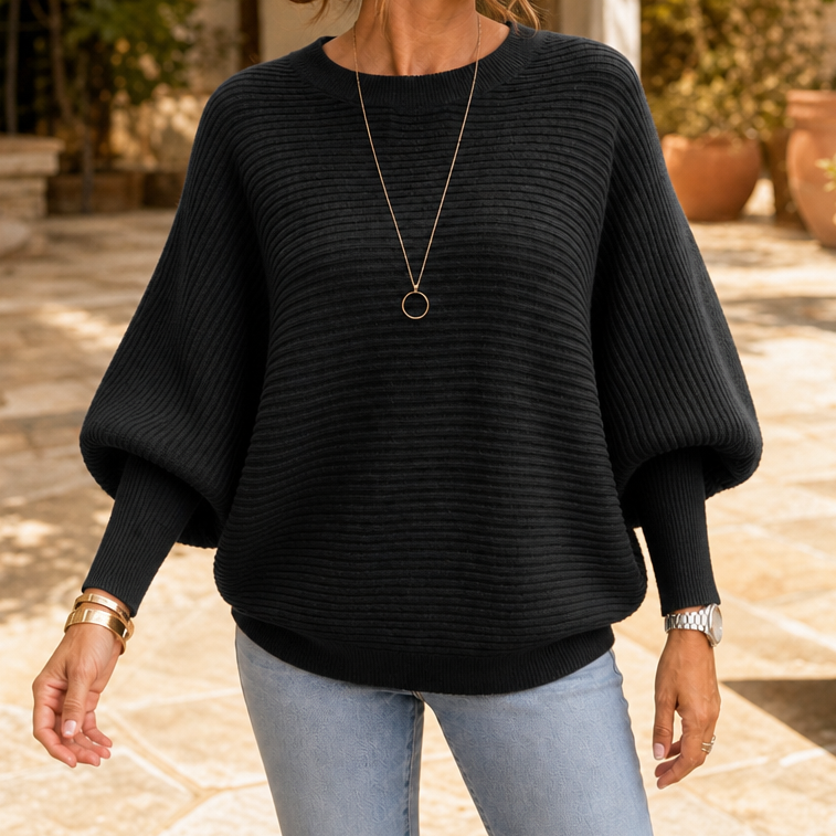 Ribbella – Ribbed Dolman-Sleeve Knit Sweater
