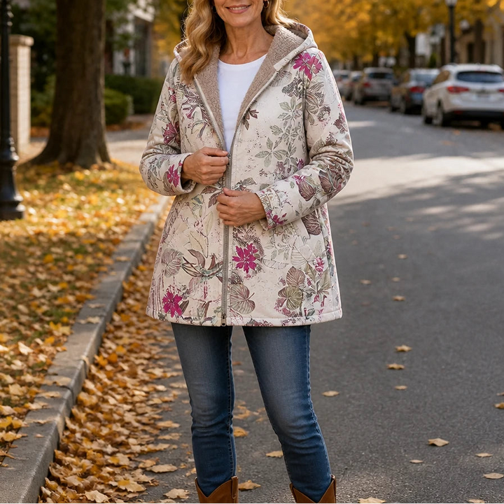 Leafora – Vintage Leaf-Print Hoodie Jacket