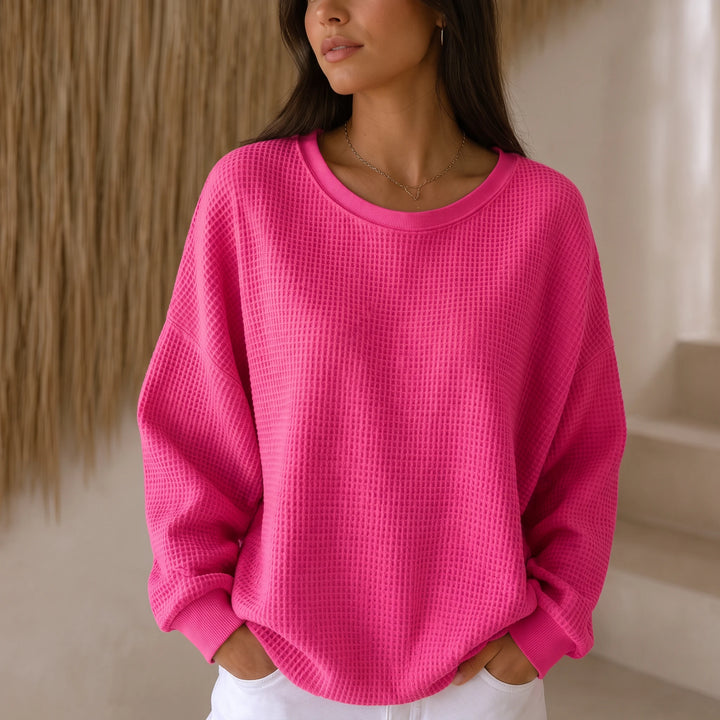 Wafflelyn – Waffle-Knit Round-Neck Sweater
