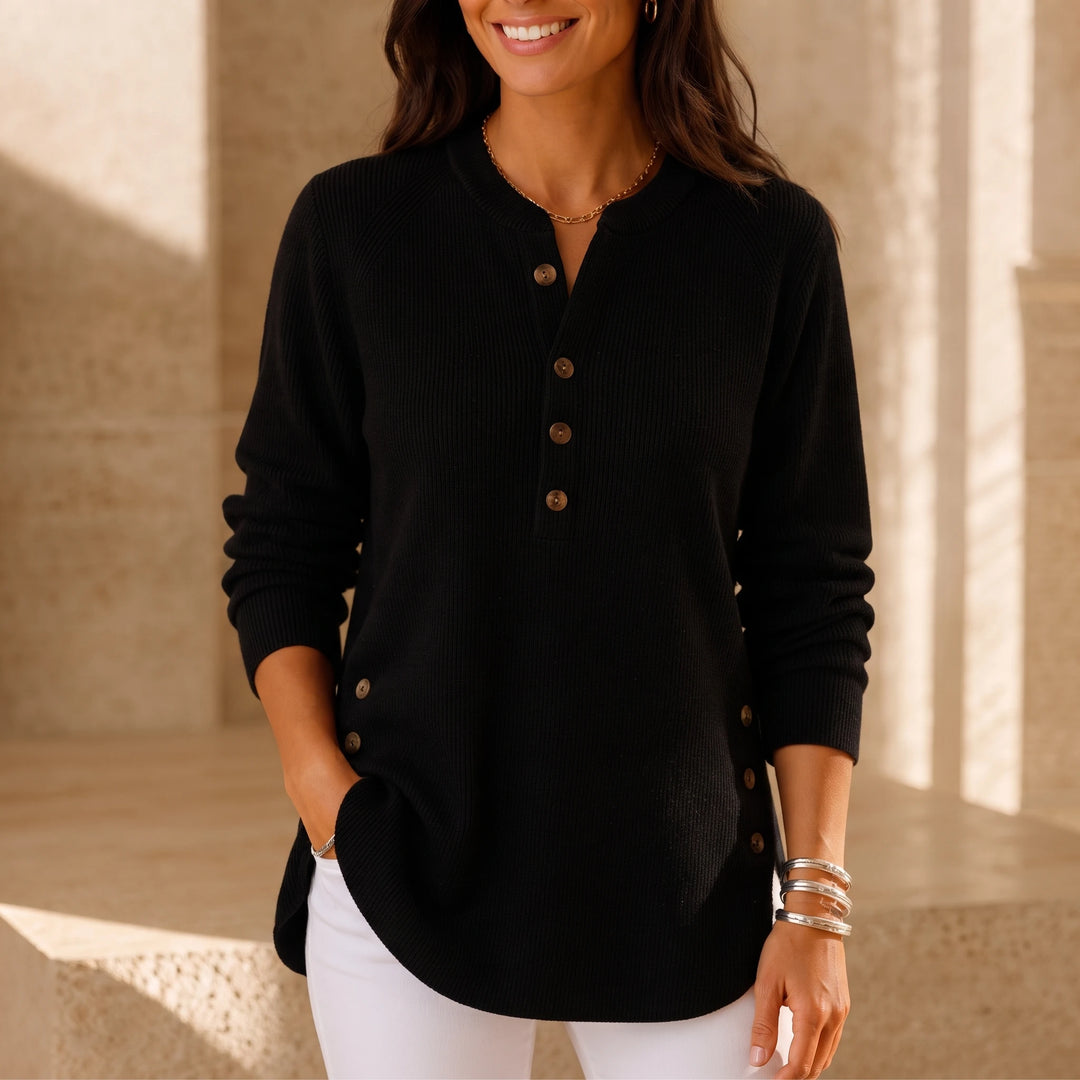 Henley Haven – Button-Hem Henley Tunic Sweater