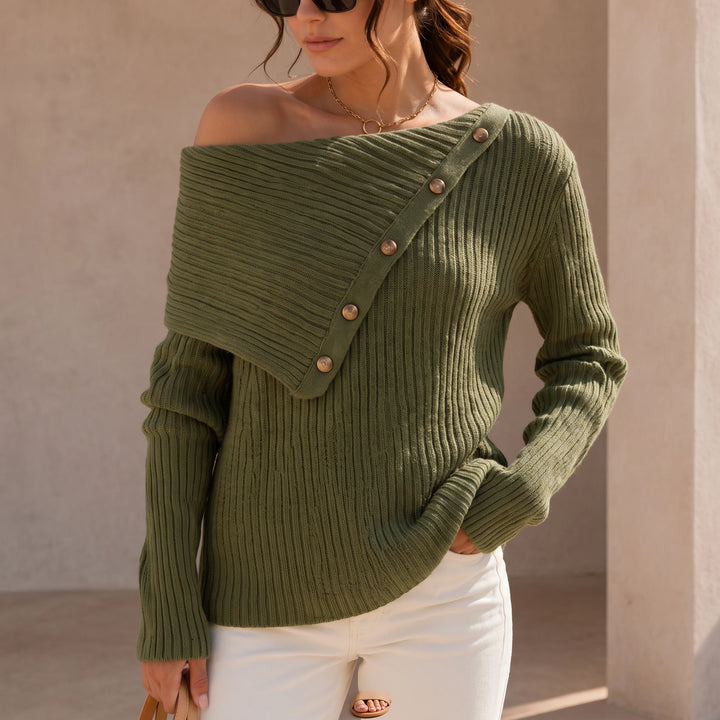 Velaine – Asymmetric Off-Shoulder Ribbed Sweater