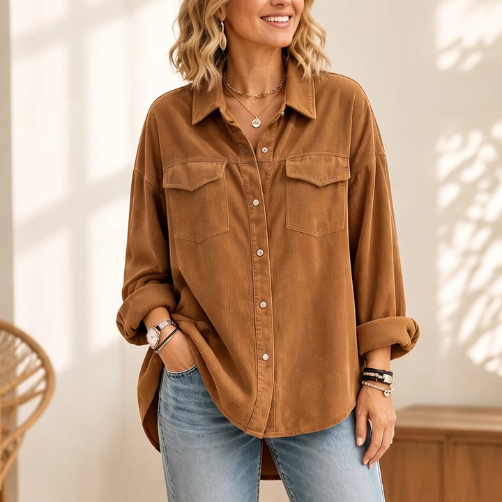 Cordelia – Fine-Ribbed Corduroy-Look Button-Front Shirt