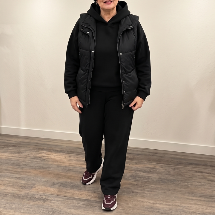Layerwell – Quilted Vest Hoodie And Jogger Set