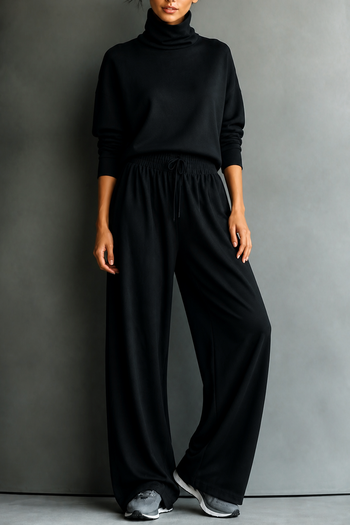 Wearbella – Turtleneck Top And Wide-Leg Pants Set