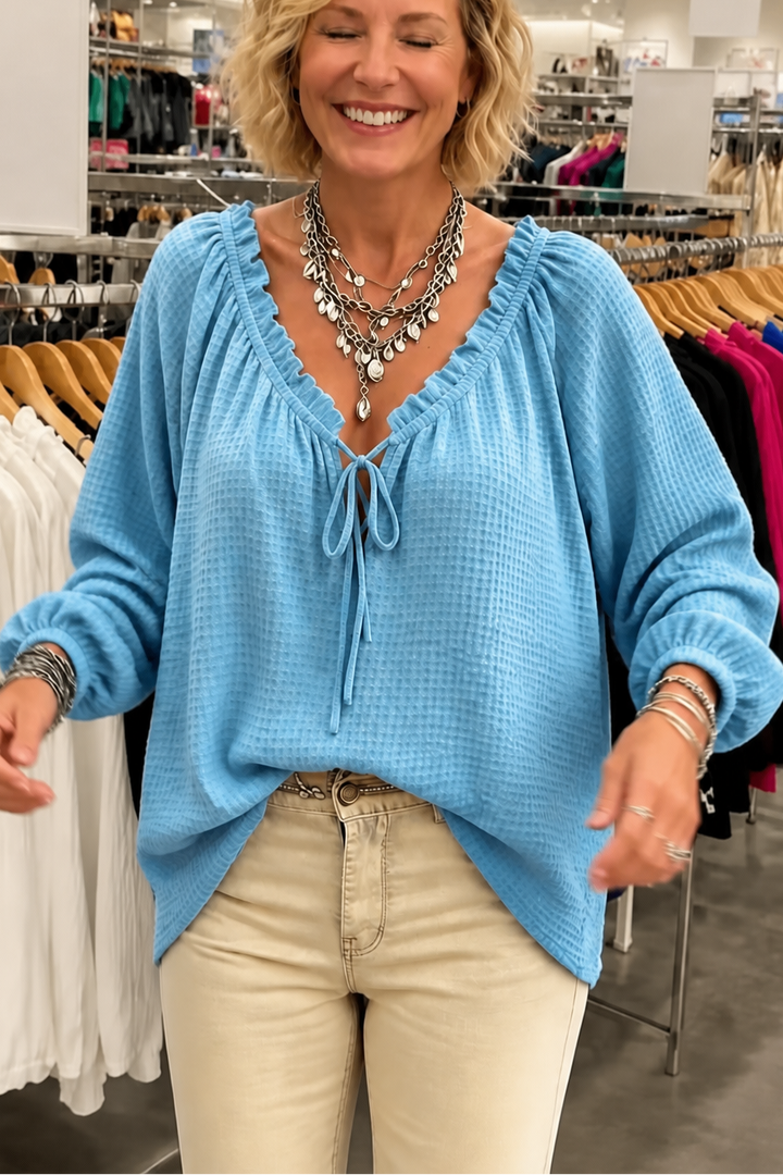 Softline – Loose-Fit Ruffle Tie-Collar Blouse