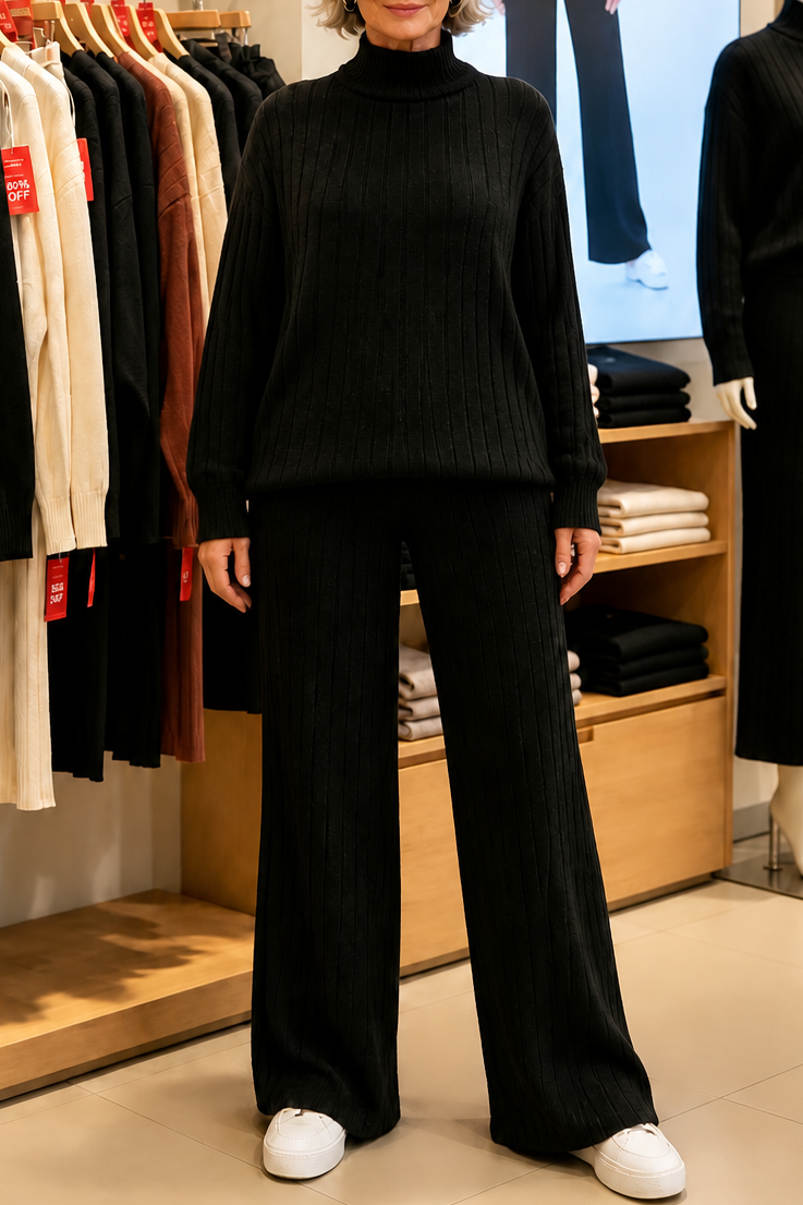 Veluna – Ribbed Knit Two-Piece Sweater Set