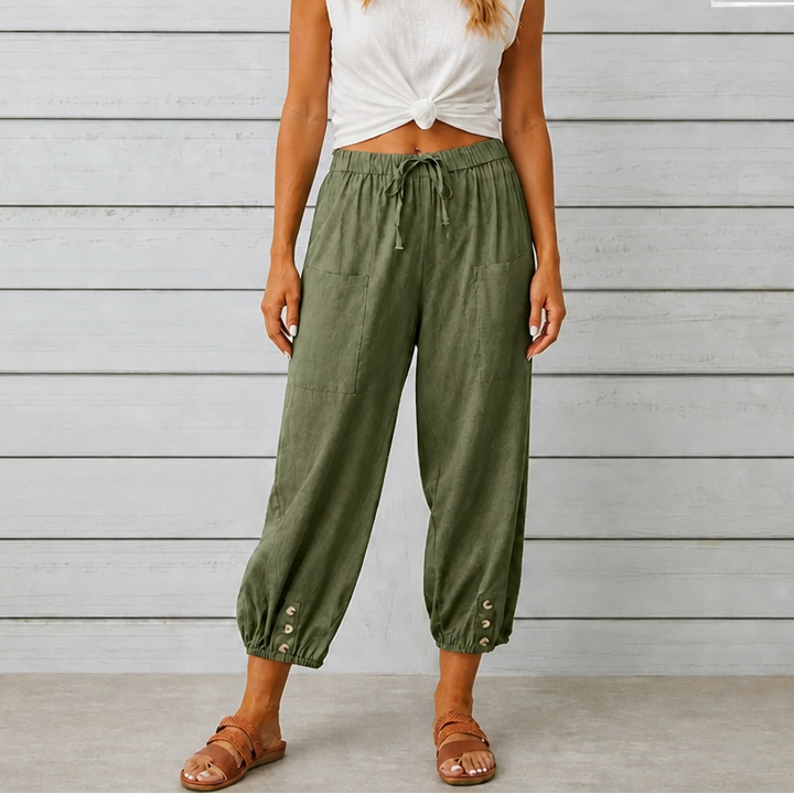 Wearbella – Wide-Leg Linen Blend Drawstring Pants