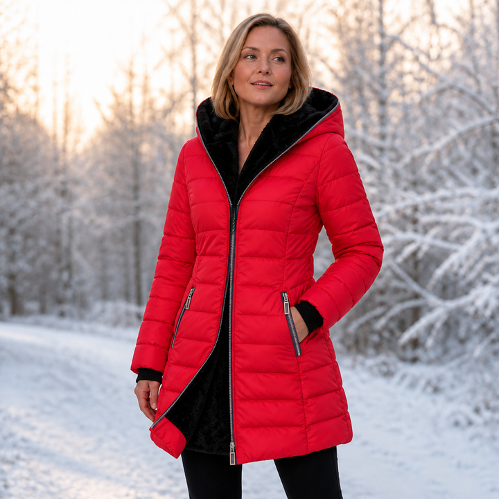 Veluna – Plush-Lined Mid-Length Hooded Winter Coat