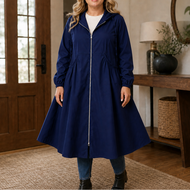 Rainbella – Flared Hem Peplum Rain Jacket With Pockets