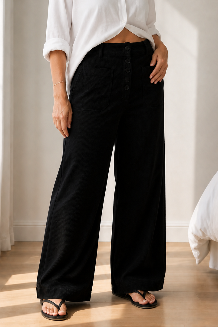 Wideluxe – High-Waisted Stretch Corduroy-Look Wide-Leg Trousers