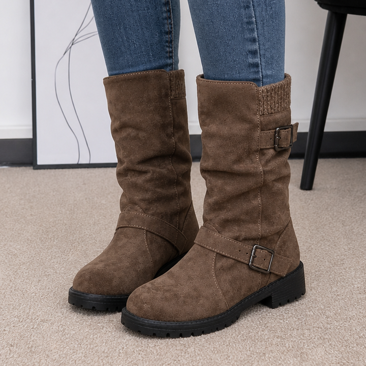Wearbella – Buckle-Strap Slouchy Mid-Calf Boots
