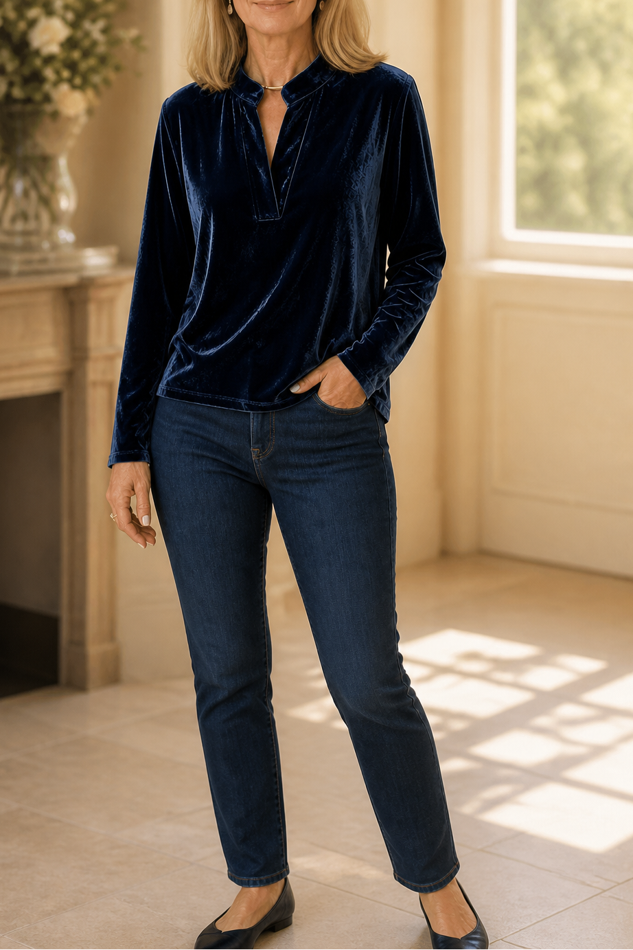 Velvael – V-Neck Velvet Like Blouse