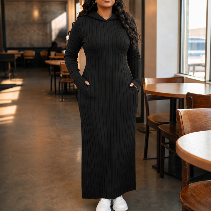 Lunarobe – Ribbed Hooded Maxi Dress With Pockets