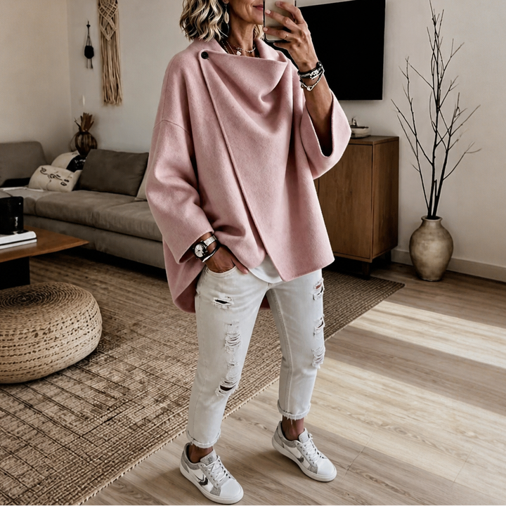 Wrapfield – Asymmetric Button Wrap Cape Jacket