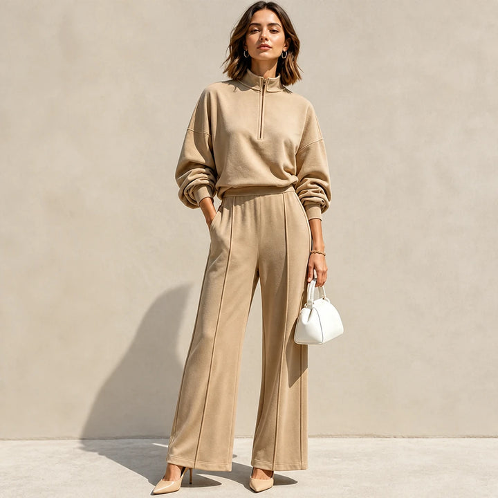 Easeform – Half-Zip Drop-Shoulder Top And Wide-Leg Pants Set