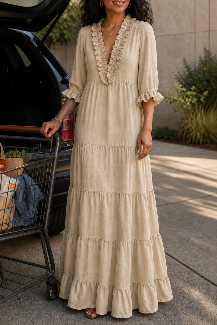 Breezalyn – Tiered Ruffle V-Neck Maxi Dress