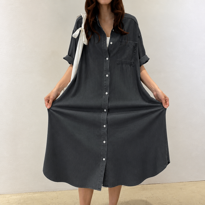 Wearbella – Loose-Fit Buttoned Denim Shirt Dress