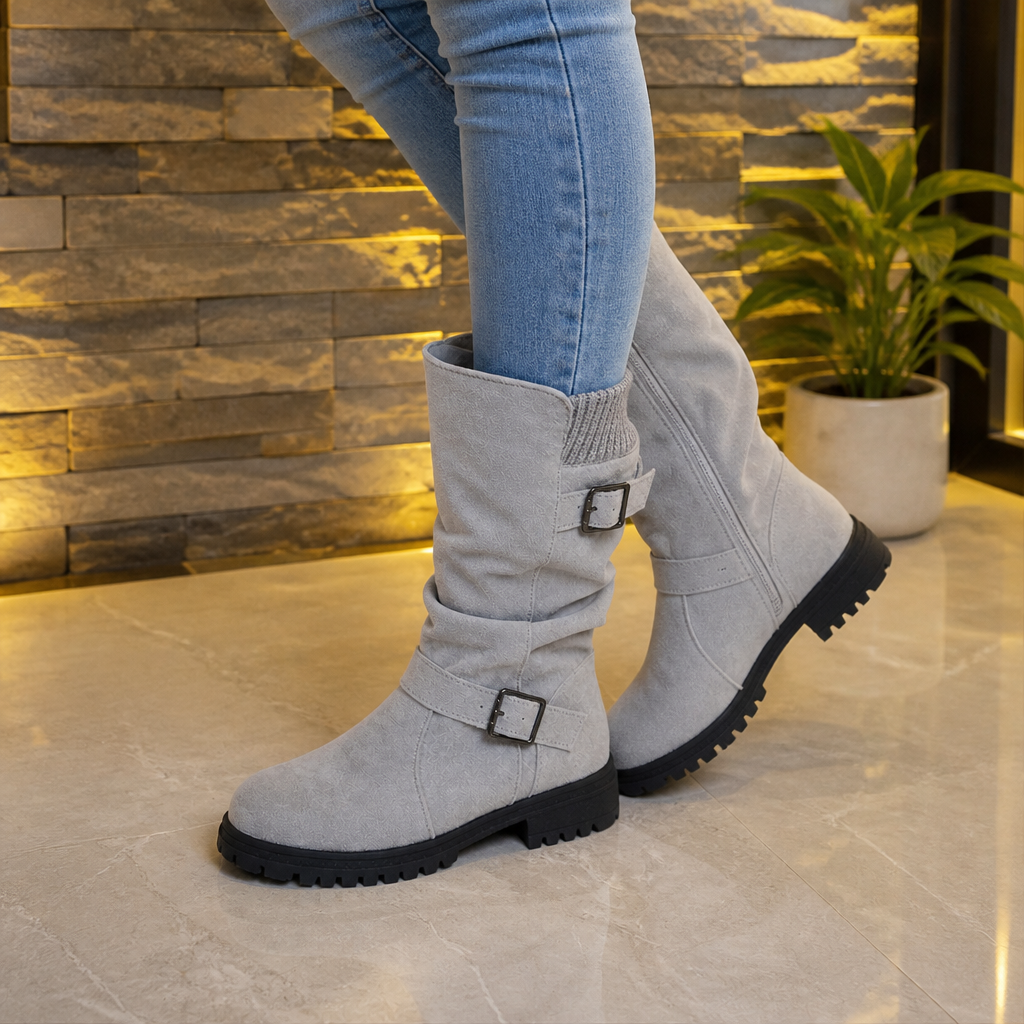 Slouchelle – Ribbed Cuff Slouch Mid-Calf Boots