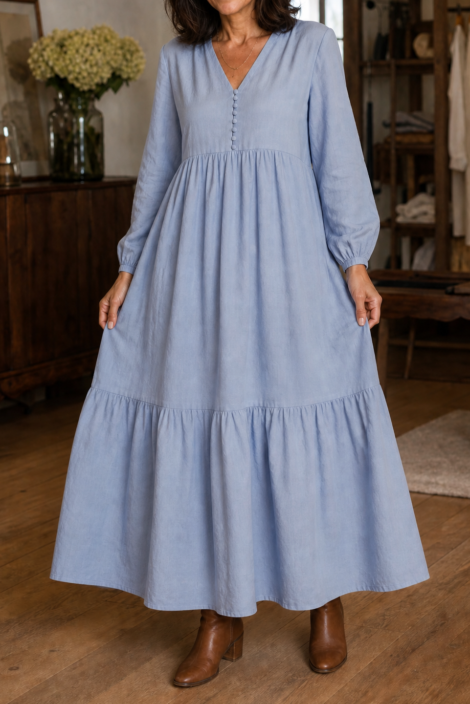 Wearbella – Relaxed V-Neck Flowy Maxi Dress
