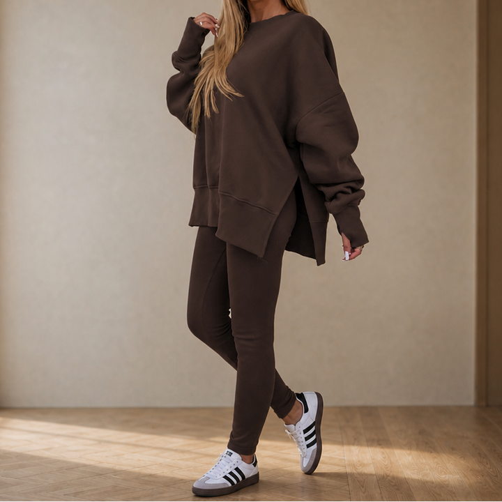 Ease & Grace – Side-Slit Sweatshirt And Leggings Set