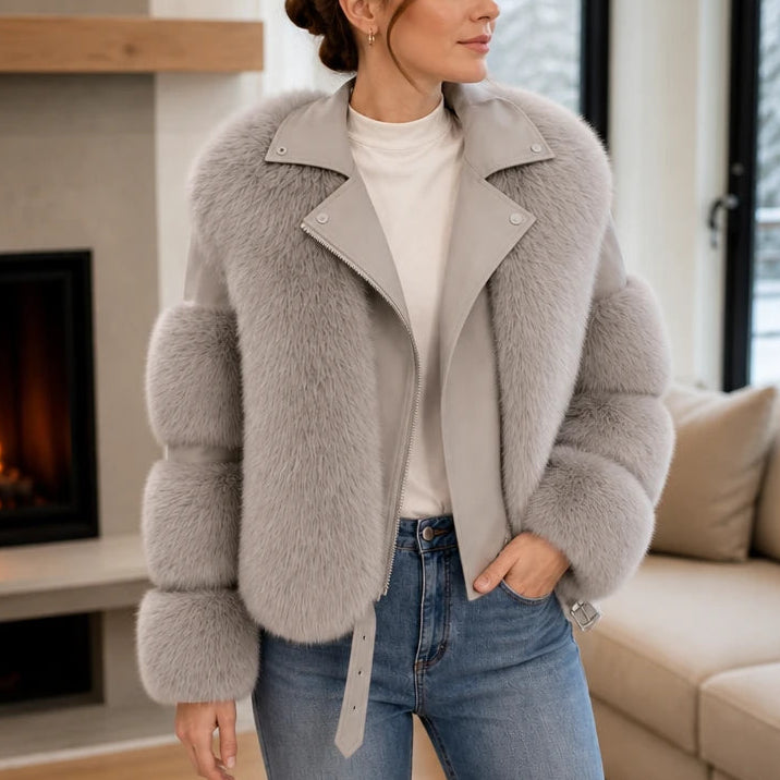 Veloura – Belted Faux Fur Biker Jacket