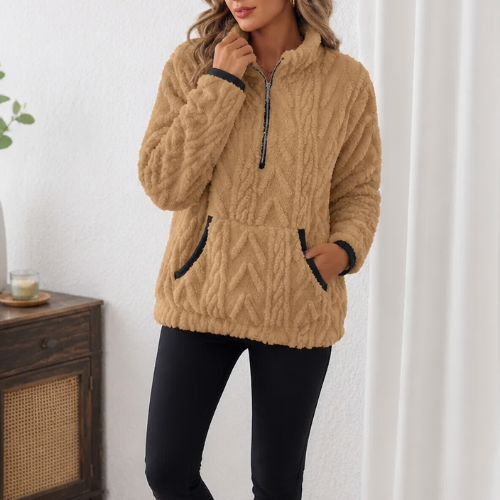 Lunelle – Plush Half-Zip Fleece Pullover With Kangaroo Pocket