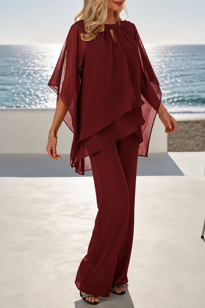 Draperie – Asymmetric Drape Overlay Wide-Leg Pant Set
