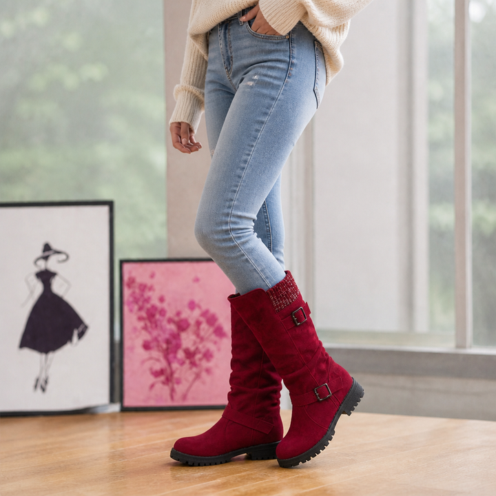 Calfden – Ribbed Cuff Lug Sole Slouch Boots