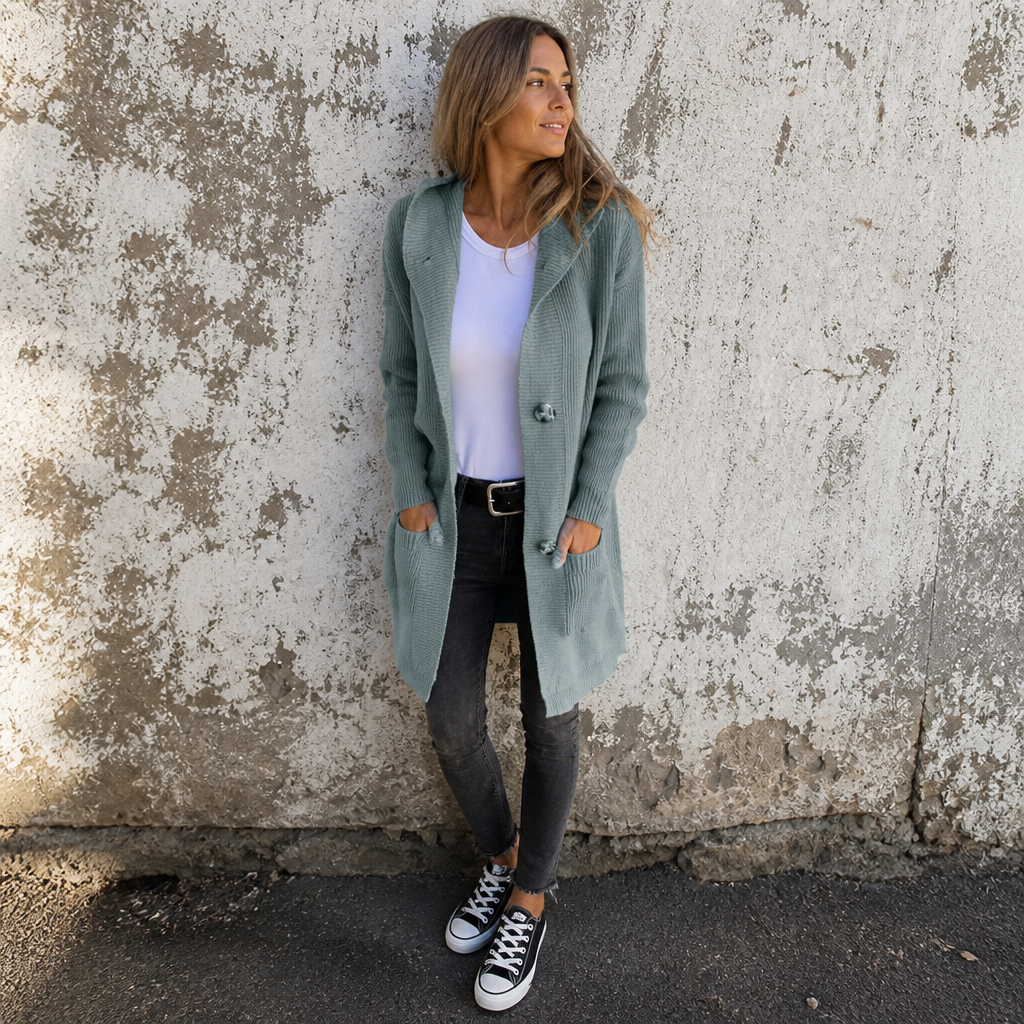 Coziva – Hooded Button-Front Knit Cardigan