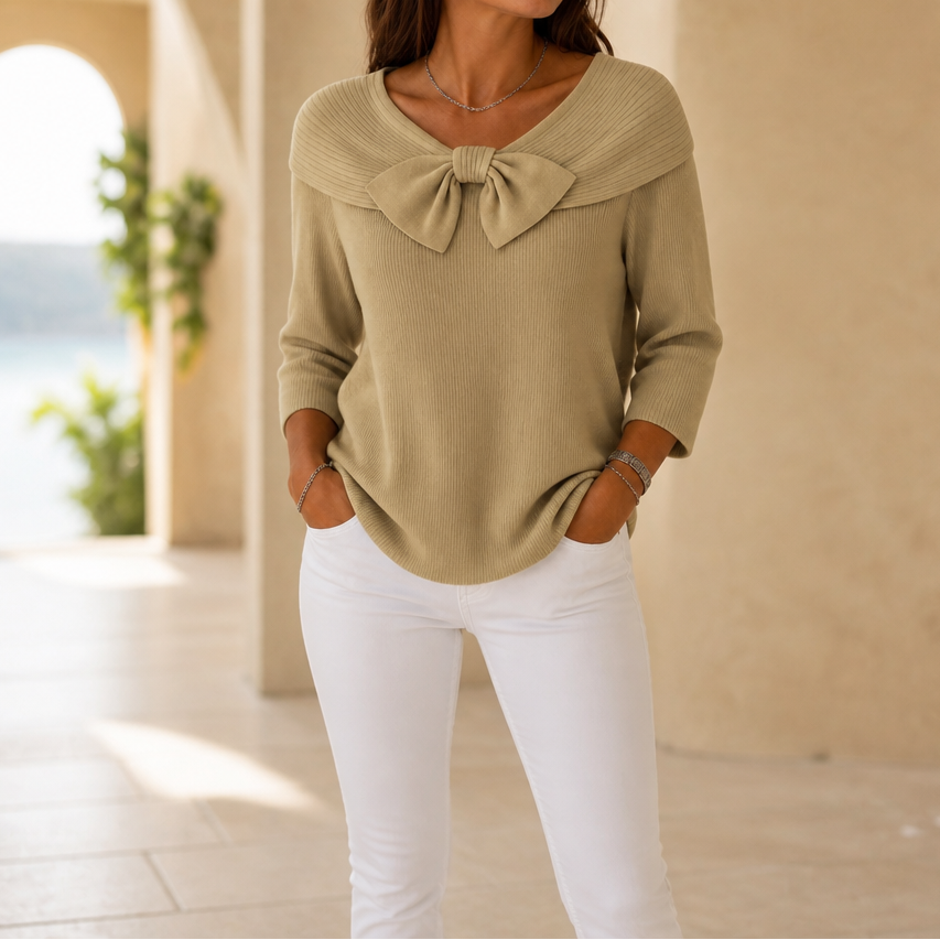 Bowdrift – Bow-Neck Ribbed Knit Sweater