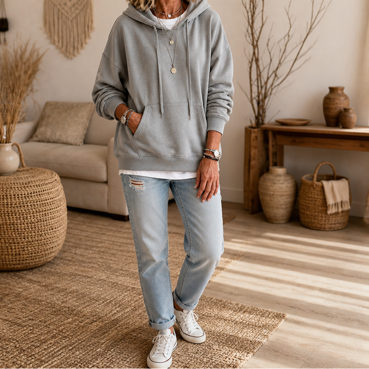 Wearbella – Drop-Shoulder Oversized Cotton Like Pullover Hoodie