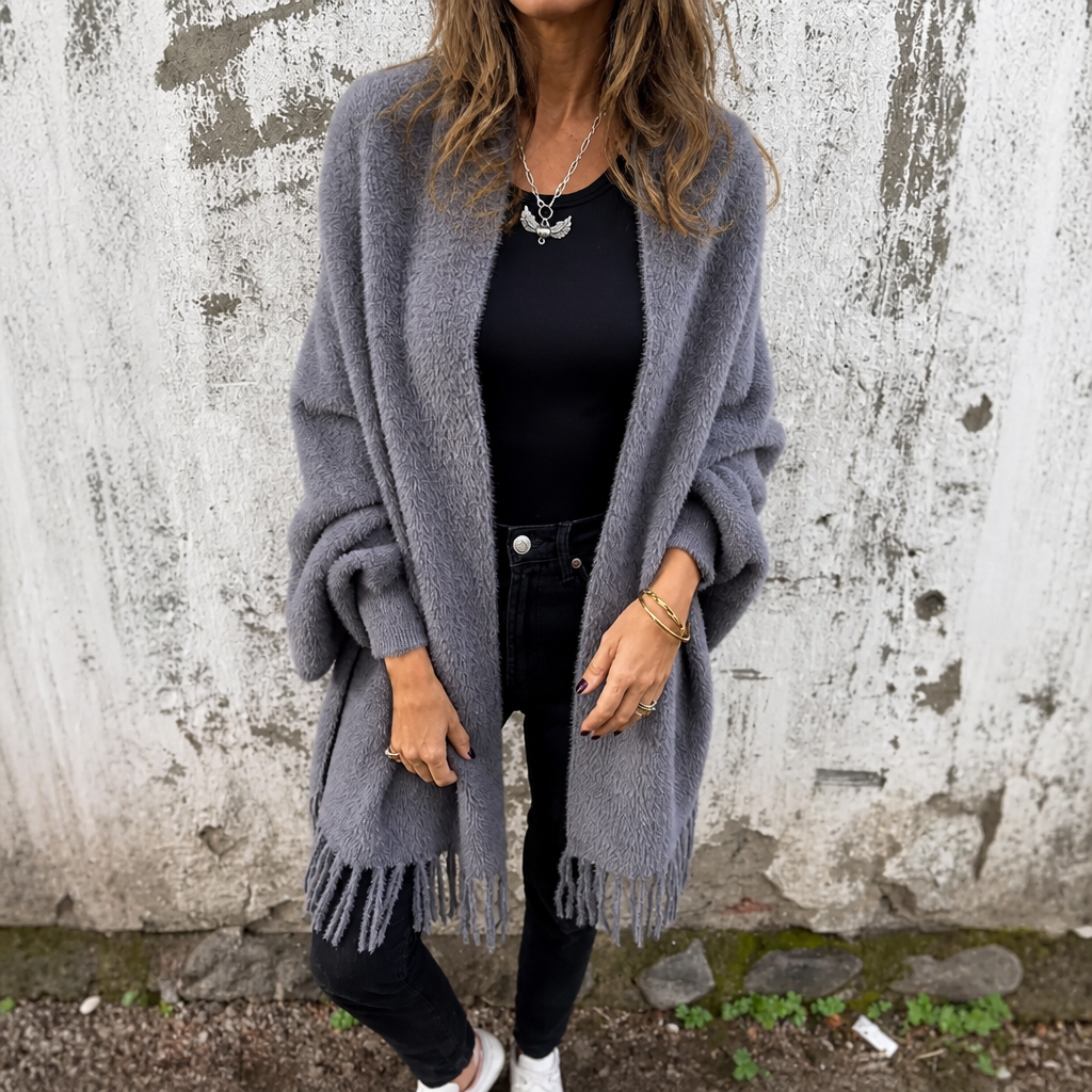 Mantelle – Draped Shawl Collar Open-Front Wool Coat