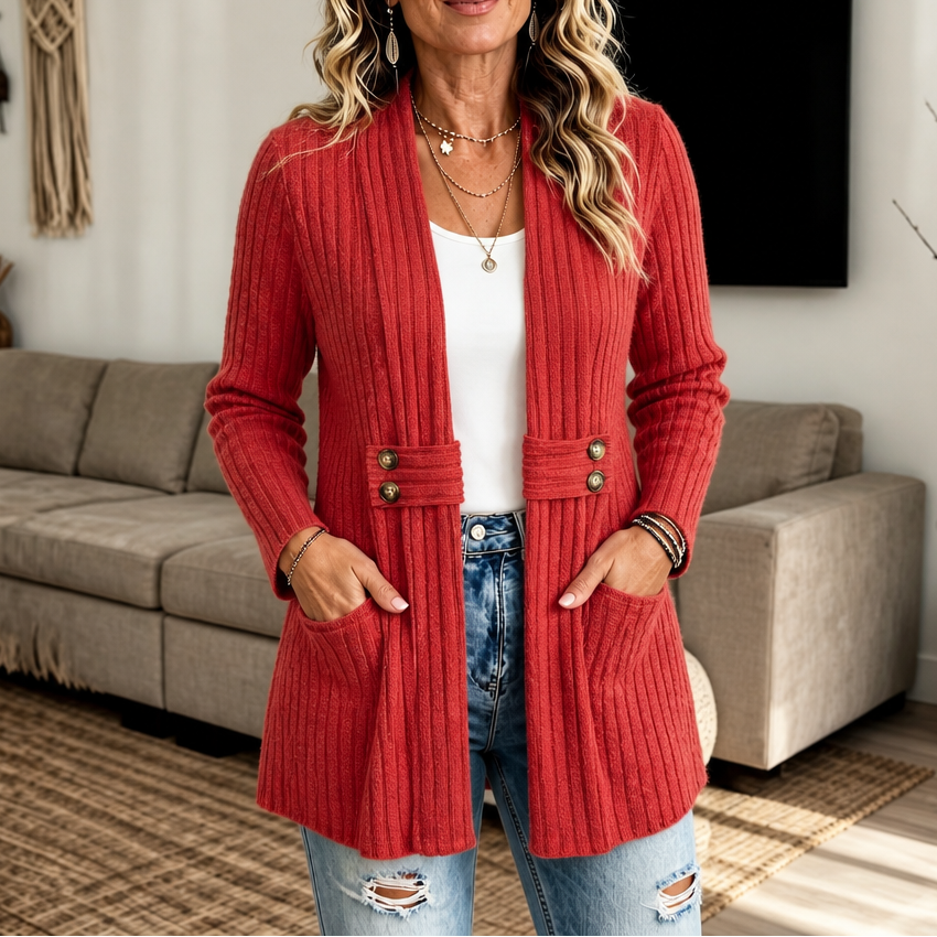 Wearbella – Ribbed Knit Open-Front Cardigan