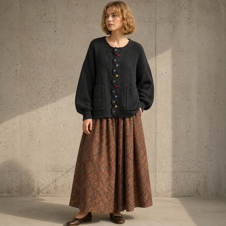 Wavelyn – Wavy Placket Lantern Sleeve Cardigan