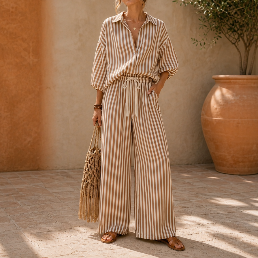 Wearbella – Striped Two-Piece Lantern Sleeve Set