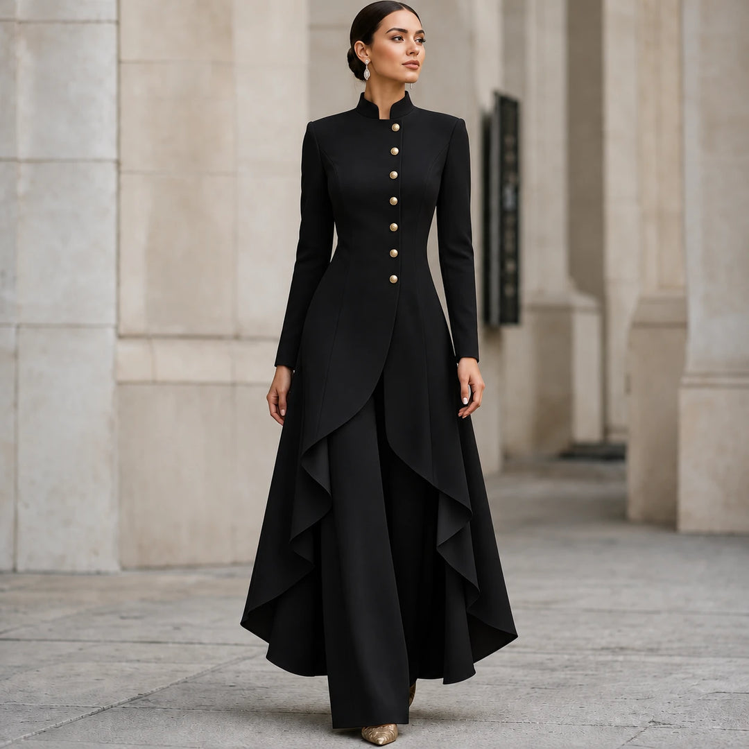 Vellora – Asymmetric Ruffled Tunic And Wide-Leg Pants Set