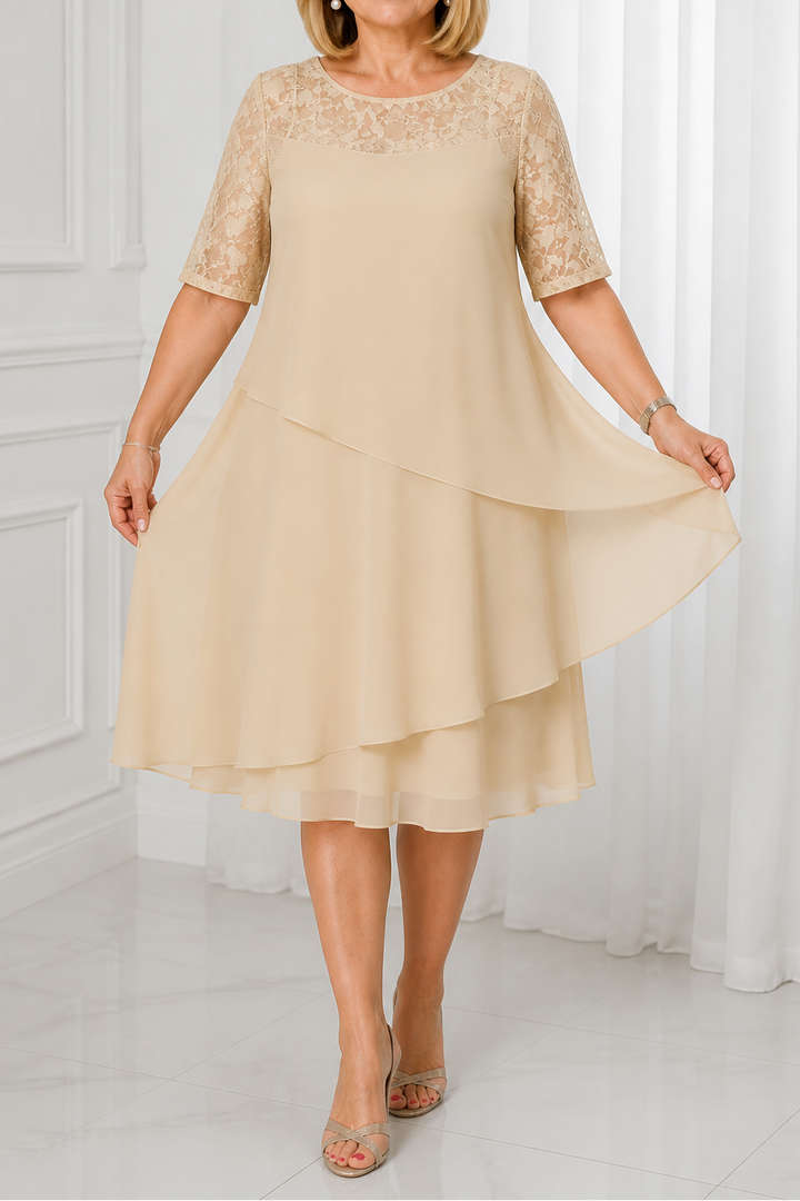 Wearbella – Tiered Lace Yoke High-Waist Midi Dress