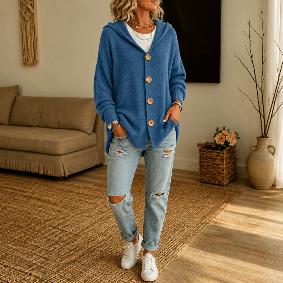 Wearbella – Hooded Waffle-Knit Button-Front Cardigan