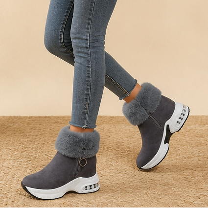 Veluna – Plush Fur-Cuff Chunky Ankle Boots