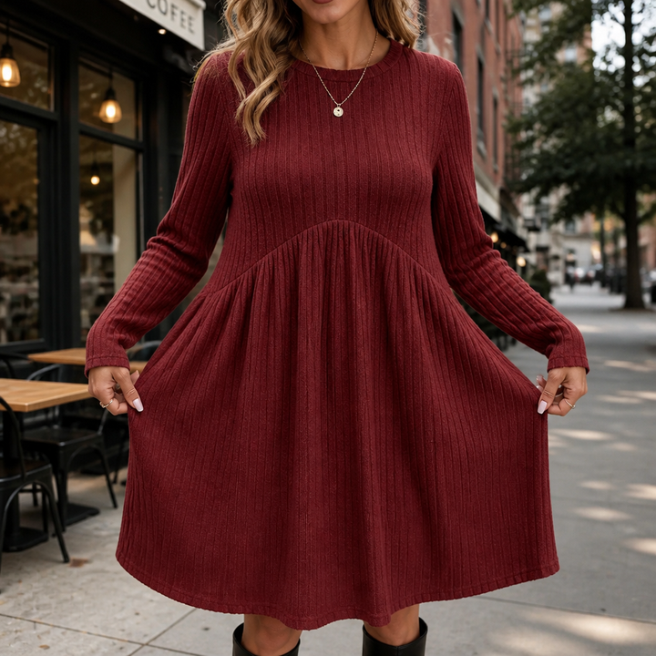 Ribwell – High-Waist Ribbed Knit A-Line Midi Dress