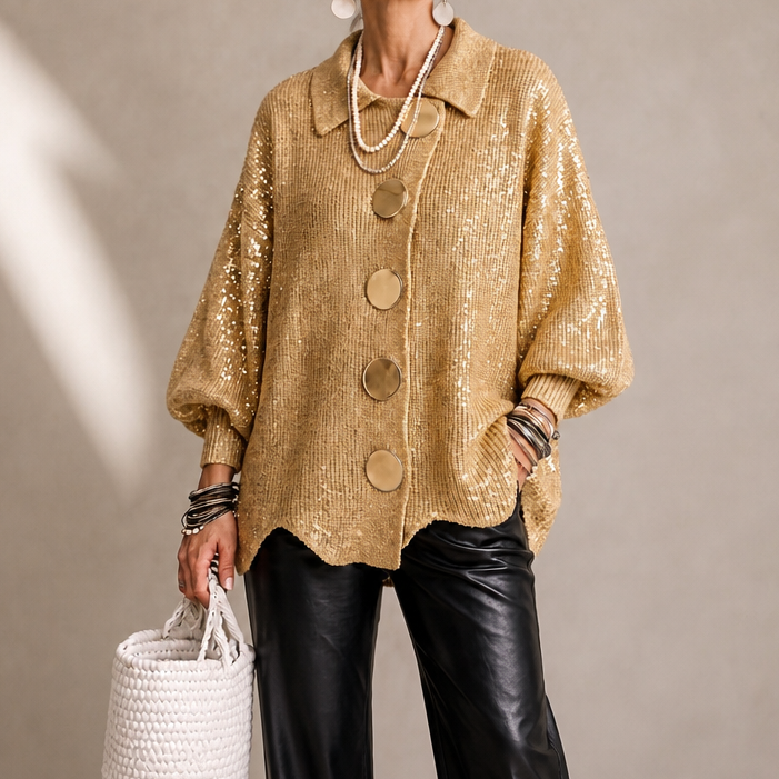 Wearbella – Scalloped Hem Chunky Collared Cardigan