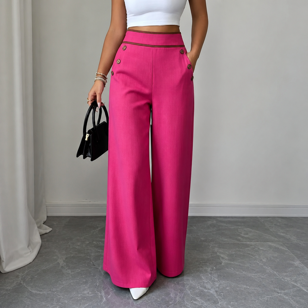 Seamora – Contrast-Trim High-Waisted Wide-Leg Trousers