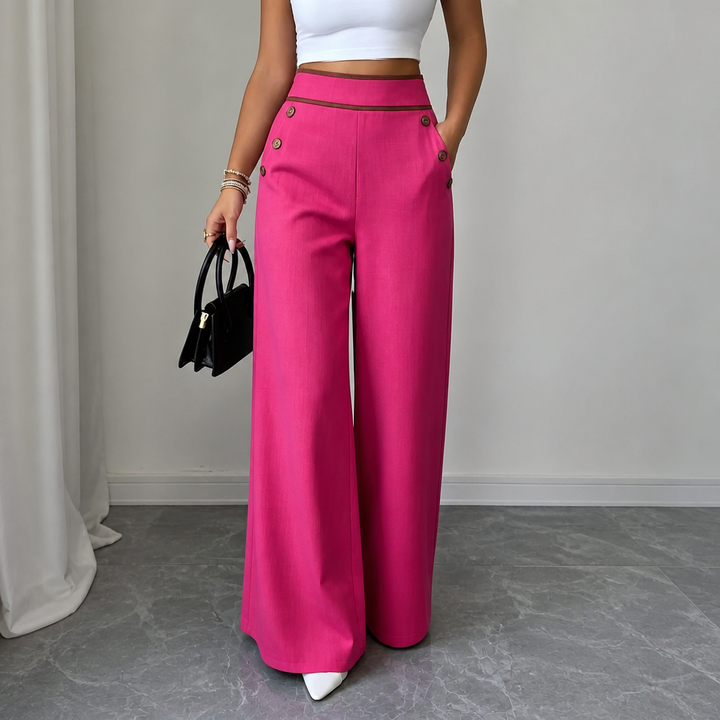 Seamora – Contrast-Trim High-Waisted Wide-Leg Trousers