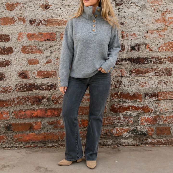 Standelle – Button-Cuff Stand-Collar Knit Sweater
