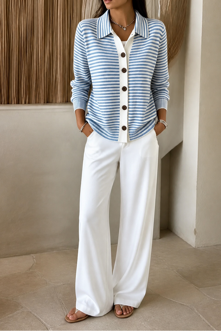 Wearbella – Striped Open-Front Knit Cardigan