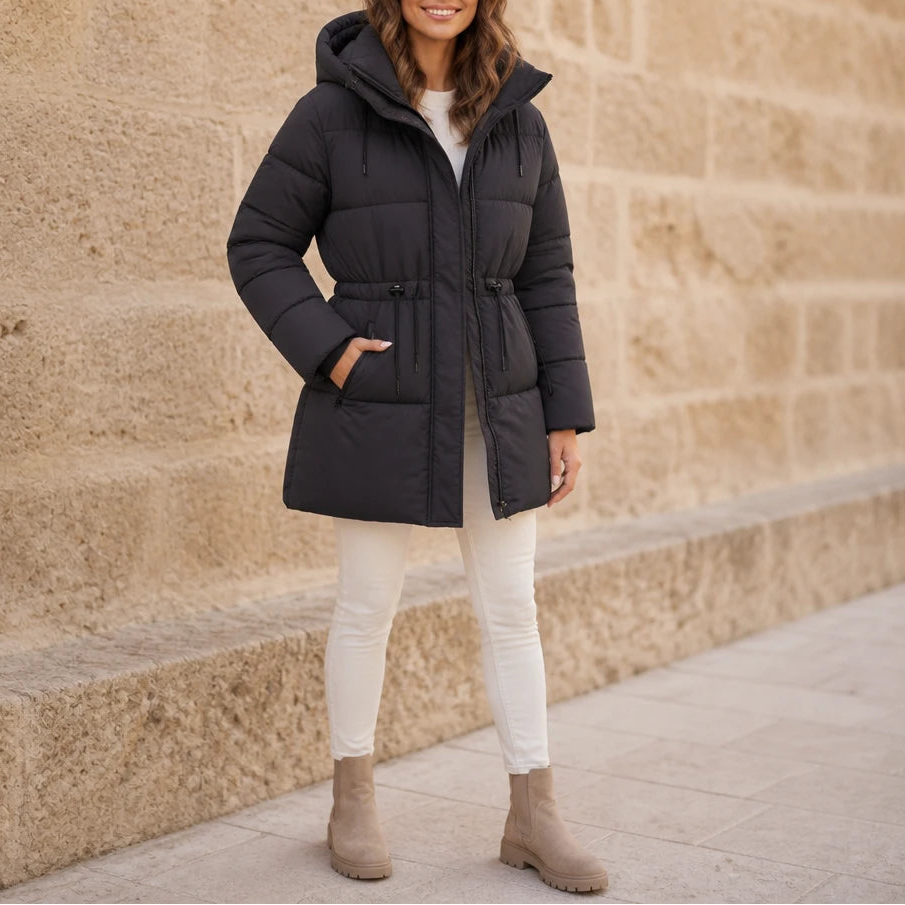 Silhouette – Drawstring Hooded Mid-Length Winter Jacket