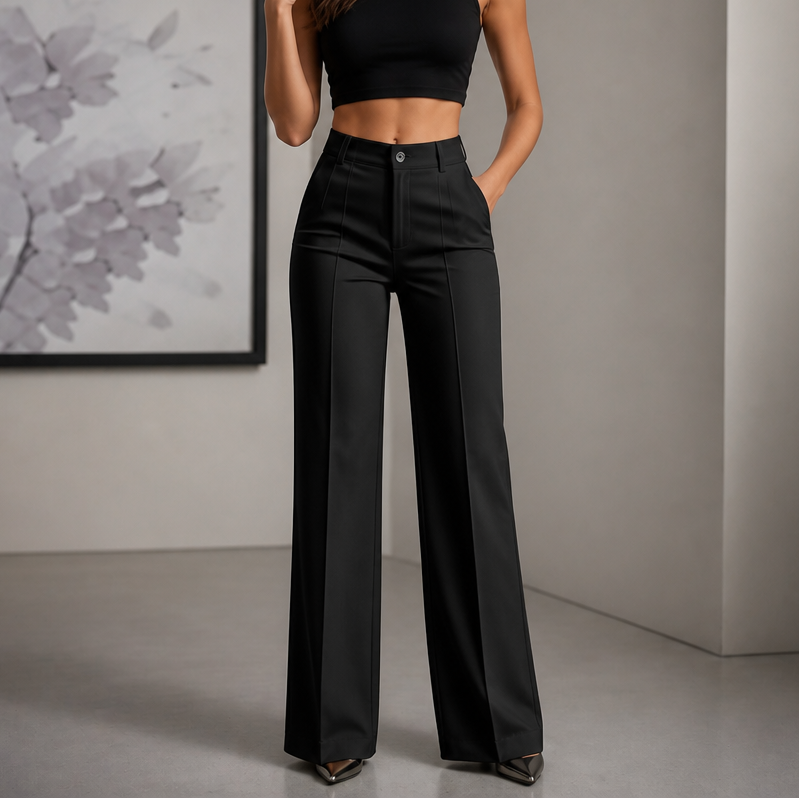 Veloura – High-Waisted Pleated Stretch Trousers
